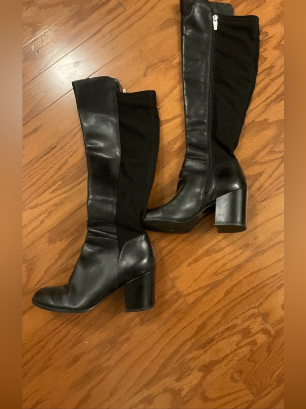 Marc Fisher Black Boots Chunky Heel Knee High  Round Toe 8M